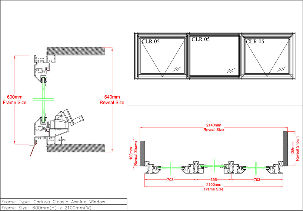 Awning Fixed Awning Window H600 x W2100