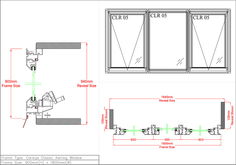 Awning Fixed Awning Window H900 x W1800
