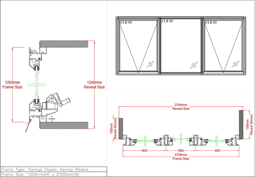 Awning Fixed Awning Window H1200 x W2700