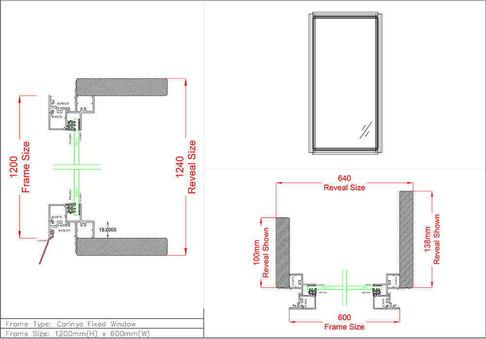 Fixed Window H1200 x W600
