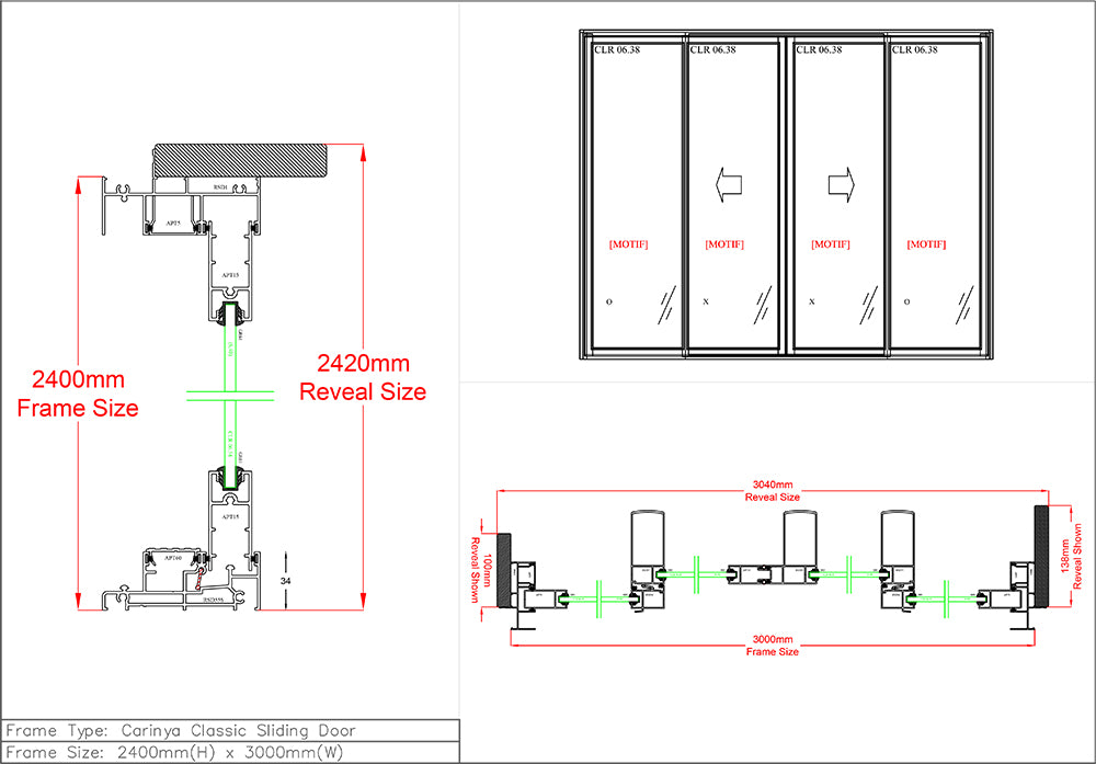 Sliding Door H2400 x W3000 Four Panel Centre Opening