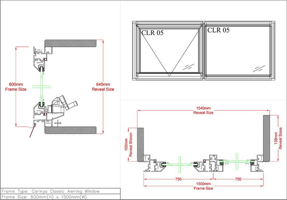 Awning Fixed Window H600 x W1500