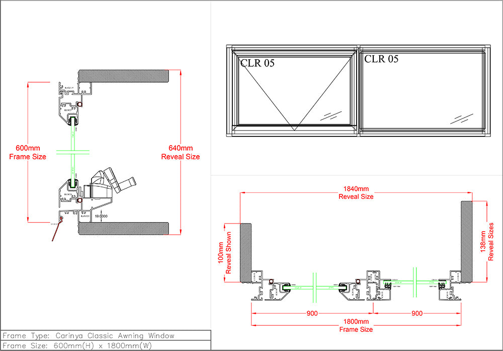 Awning Fixed Window H600 x W1800