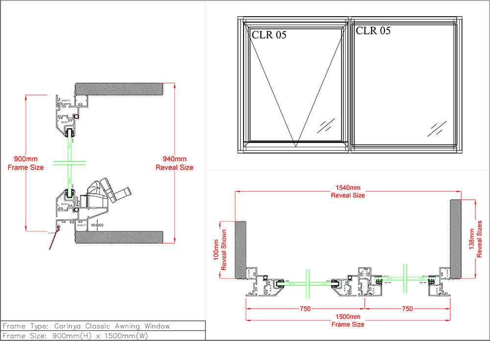 Awning Fixed Window H900 x W1500