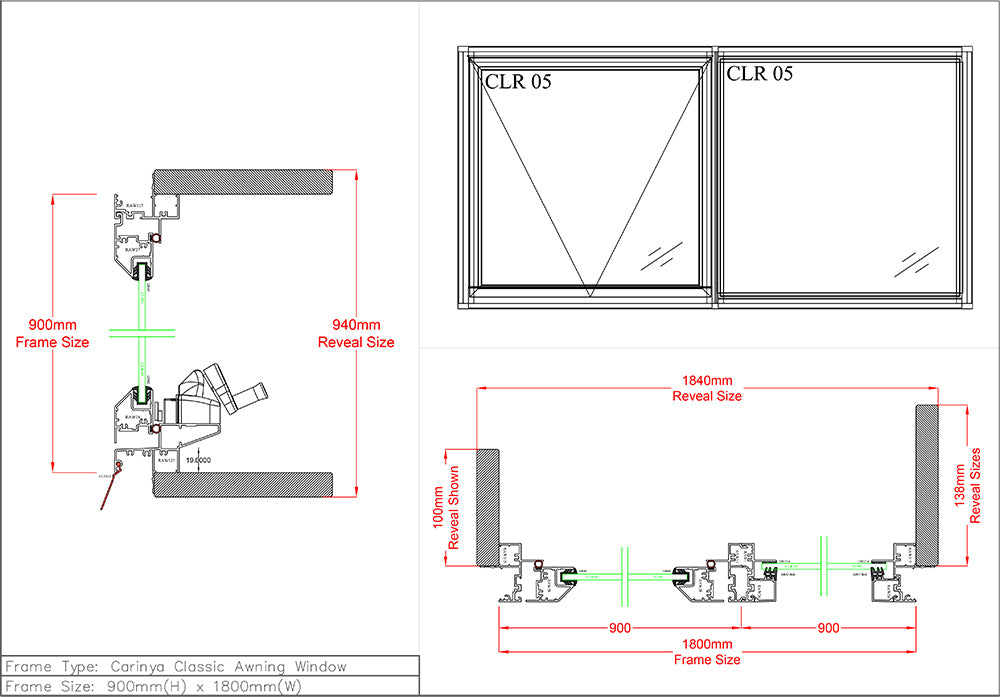 Awning Fixed Window H900 x W1800