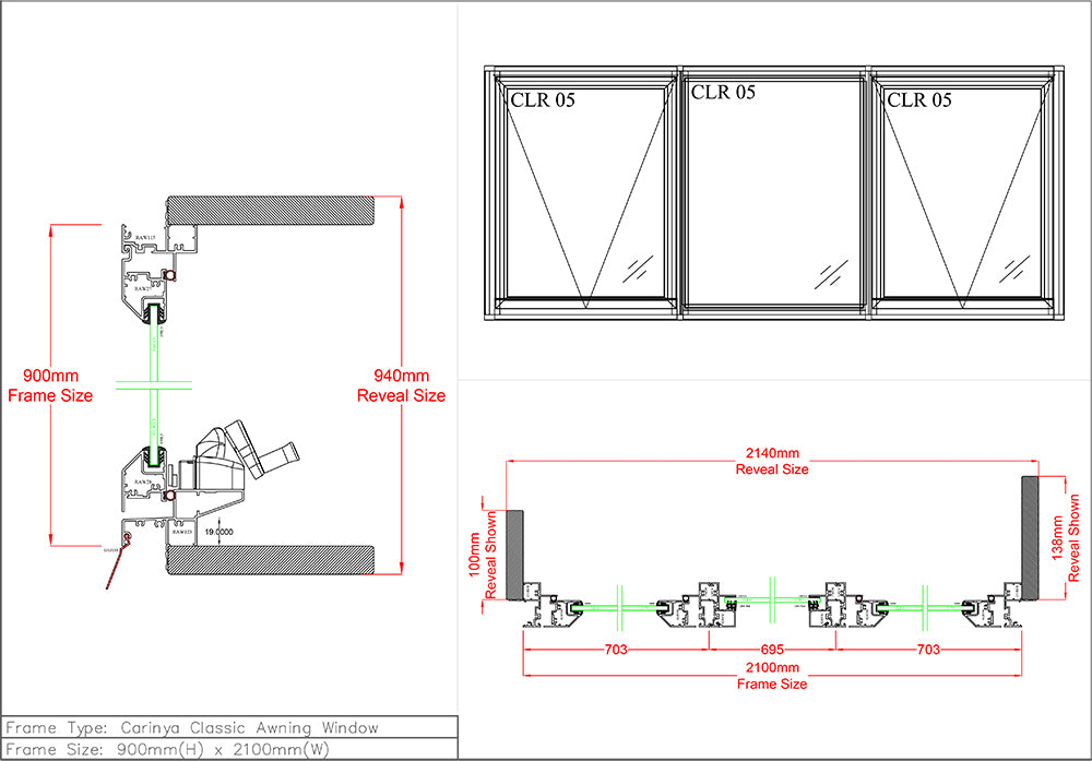 Awning Fixed Awning Window H900 x W2100