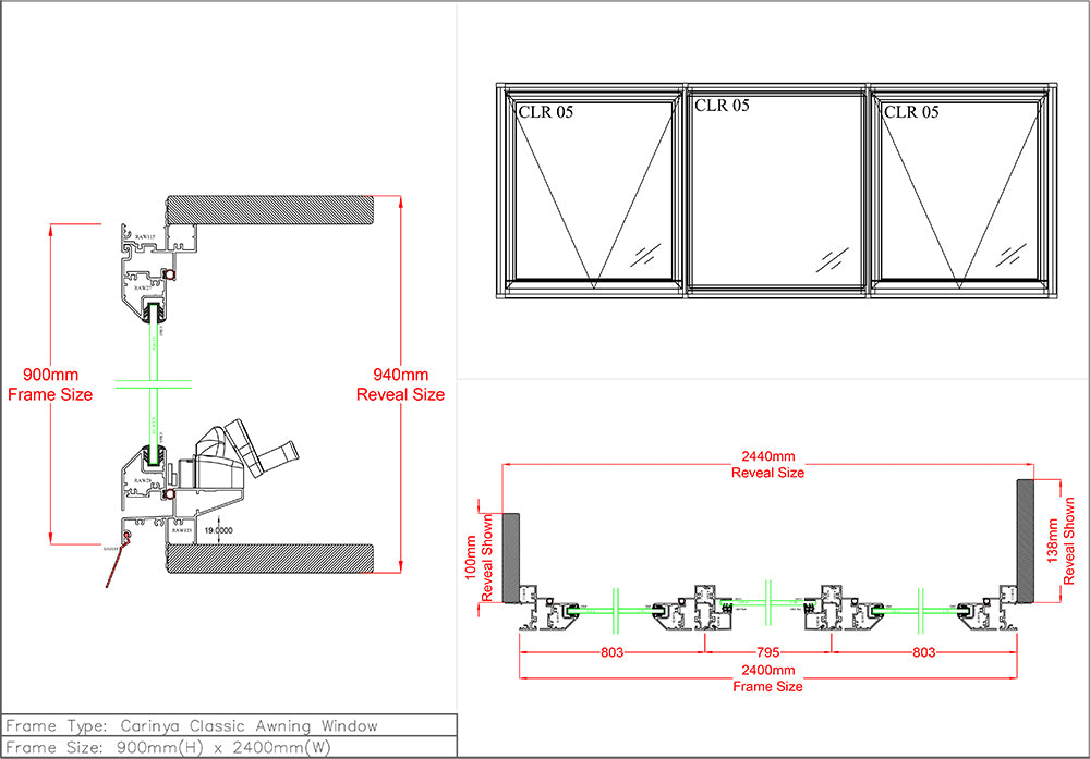Awning Fixed Awning Window H900 x W2400