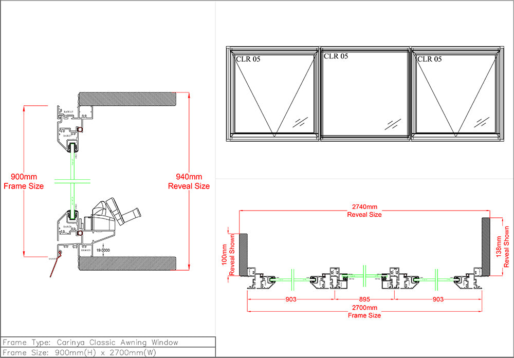 Awning Fixed Awning Window H900 x W2700
