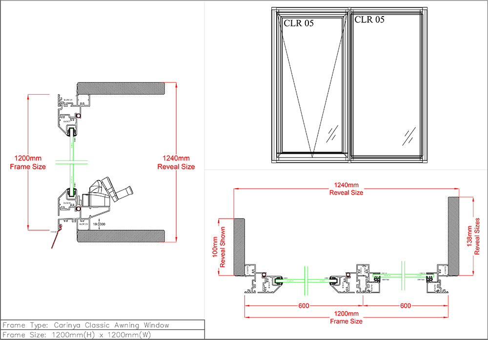 Awning Fixed Window H1200 x W1200