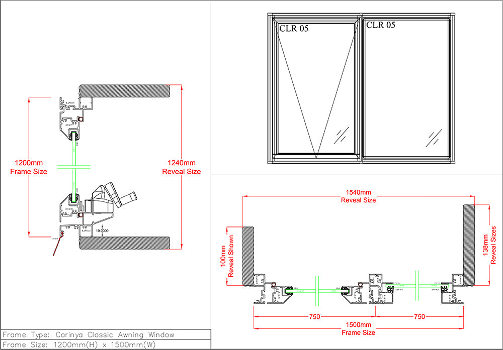 Awning Fixed Window H1200 x W1500
