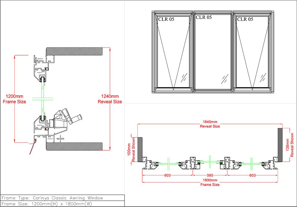 Awning Fixed Awning Window H1200 x W1800