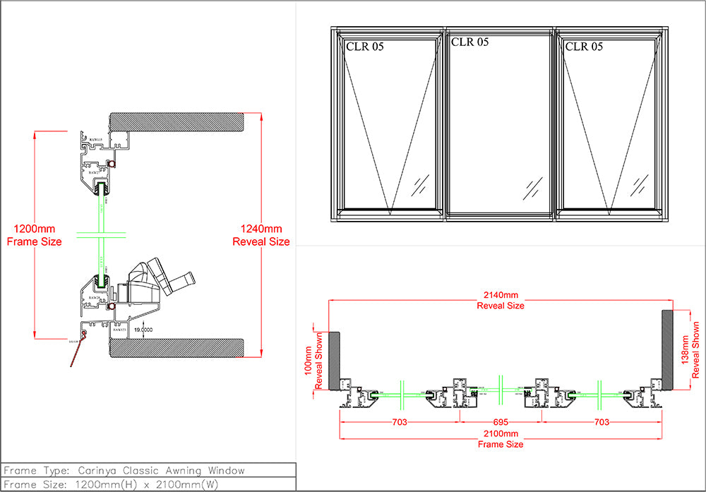 Awning Fixed Awning Window H1200 x W2100