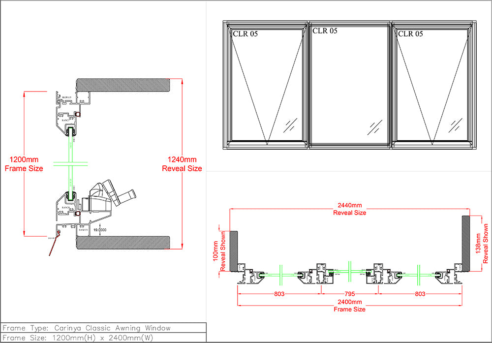 Awning Fixed Awning Window H1200 x W2400