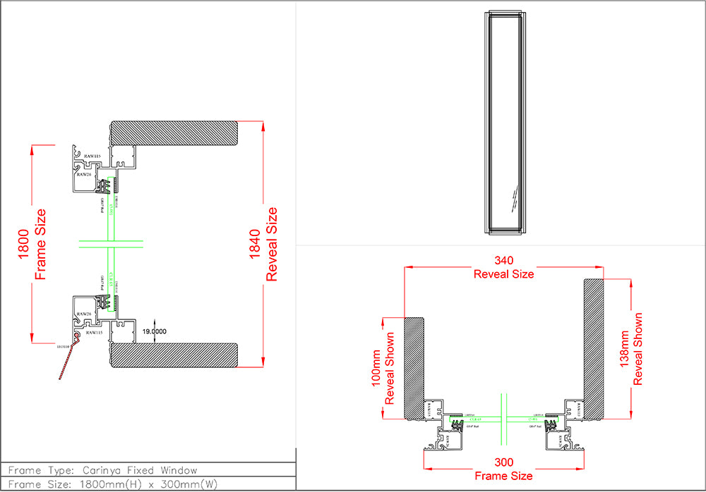 Fixed Window H1800 x W300