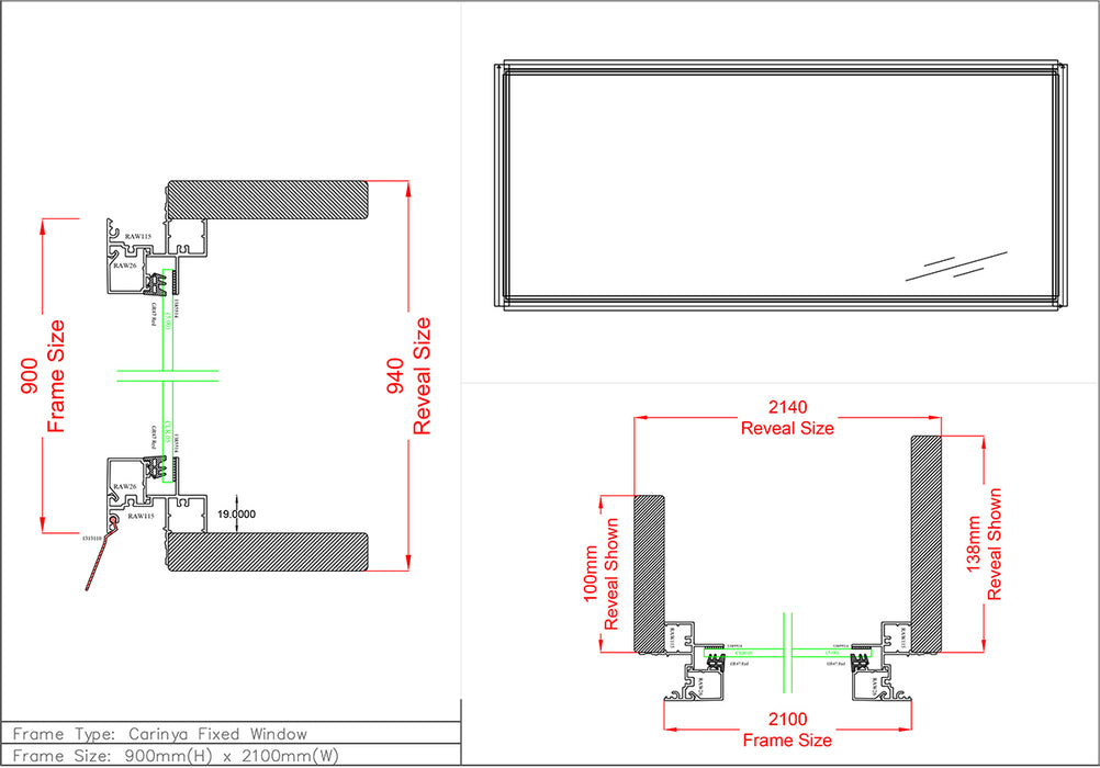 Fixed Window H900 x W2100