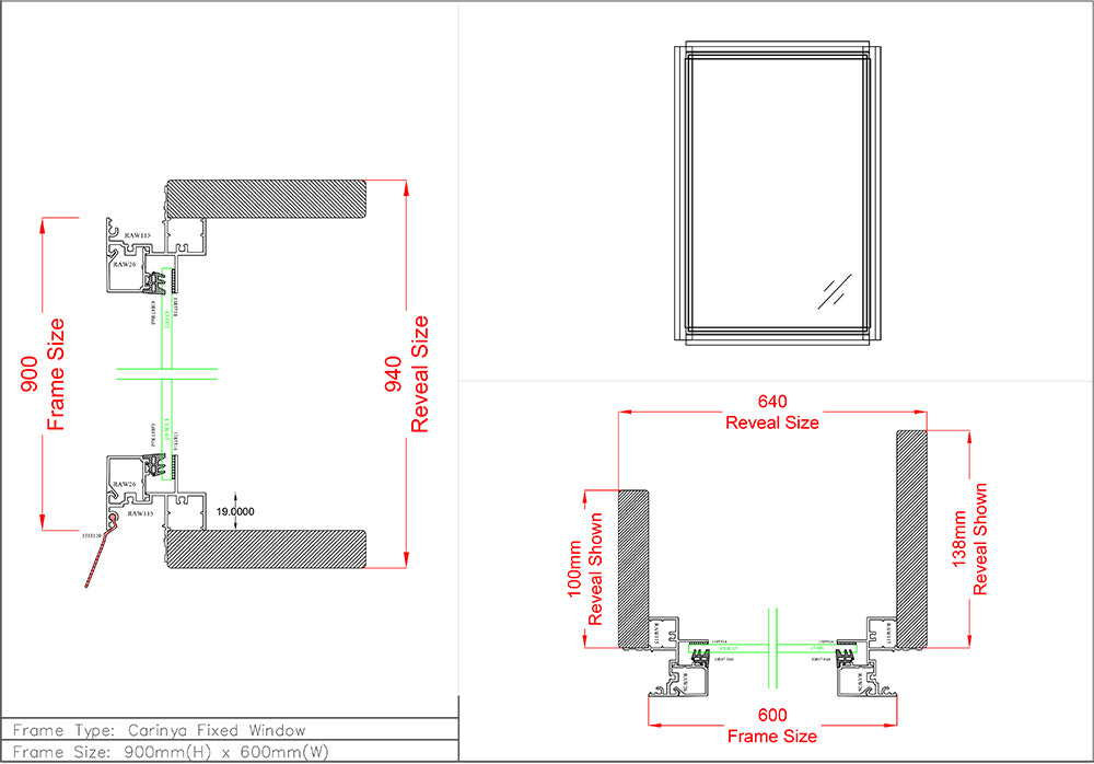 Fixed Window H900 x W600