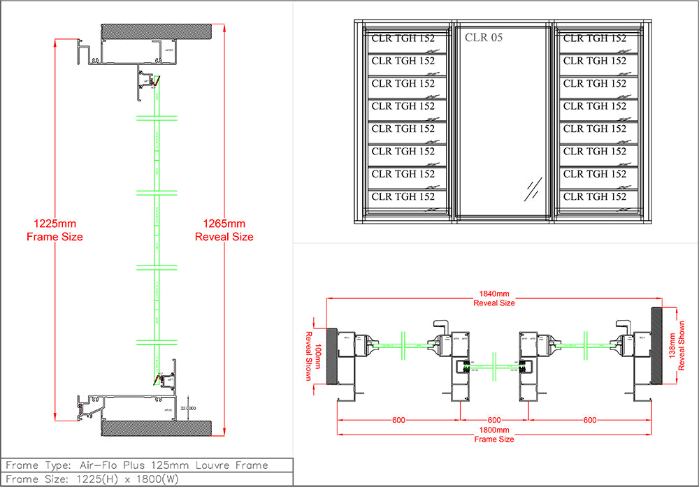 Louvre Window H1225 x W1800 Byron Bay, Brisbane, Sunshine Coast, Gold