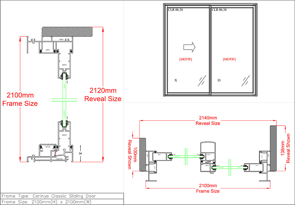 Sliding Door H2100 x W2100 Two Panel