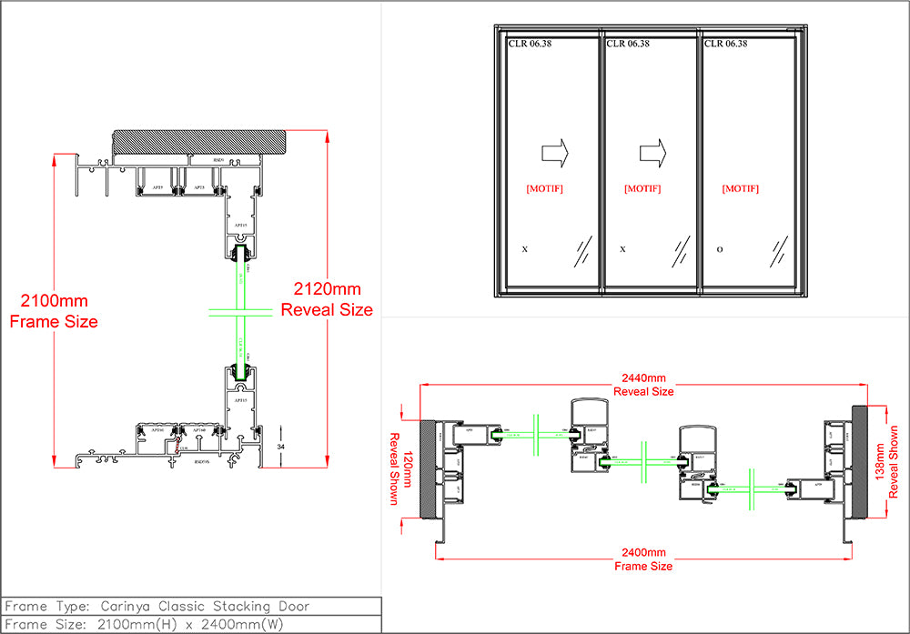 Sliding Door H2100 x W3000 Three Panel