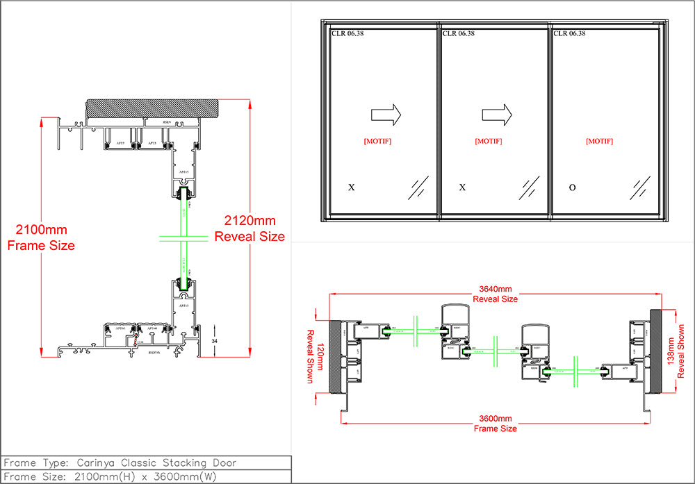 Sliding Door H2100 x W3600 Three Panel