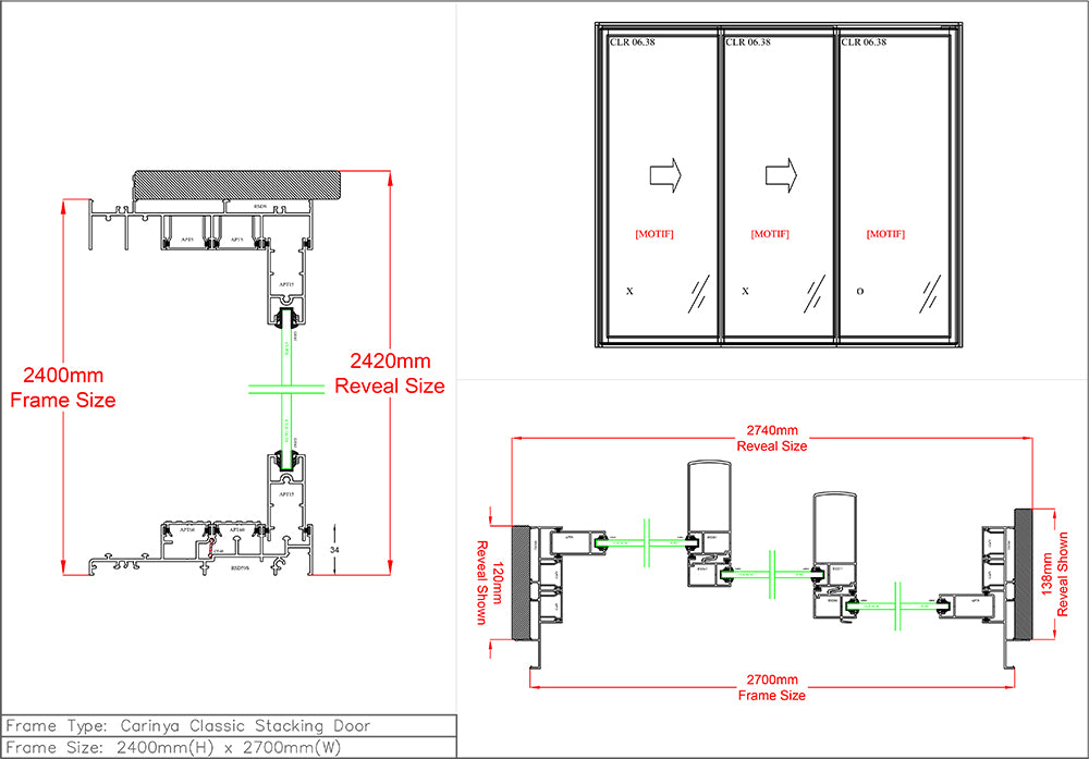 Sliding Door H2400 x W2700 Three Panel