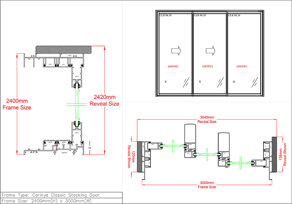 Sliding Door H2400 x W3000 Three Panel