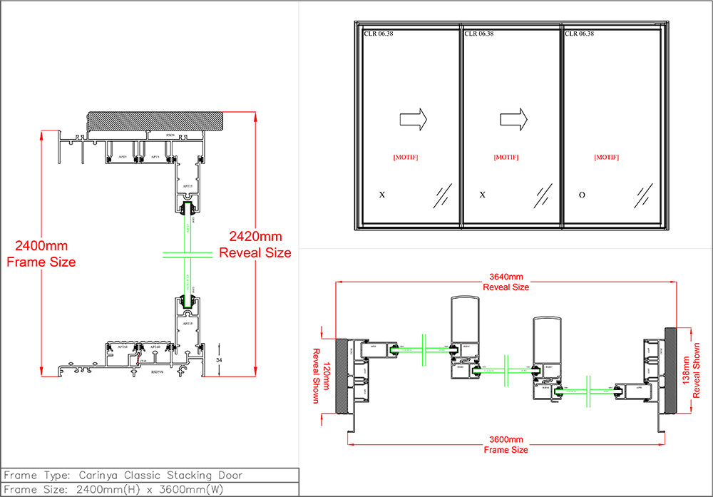 Sliding Door H2400 x W3600 Three Panel