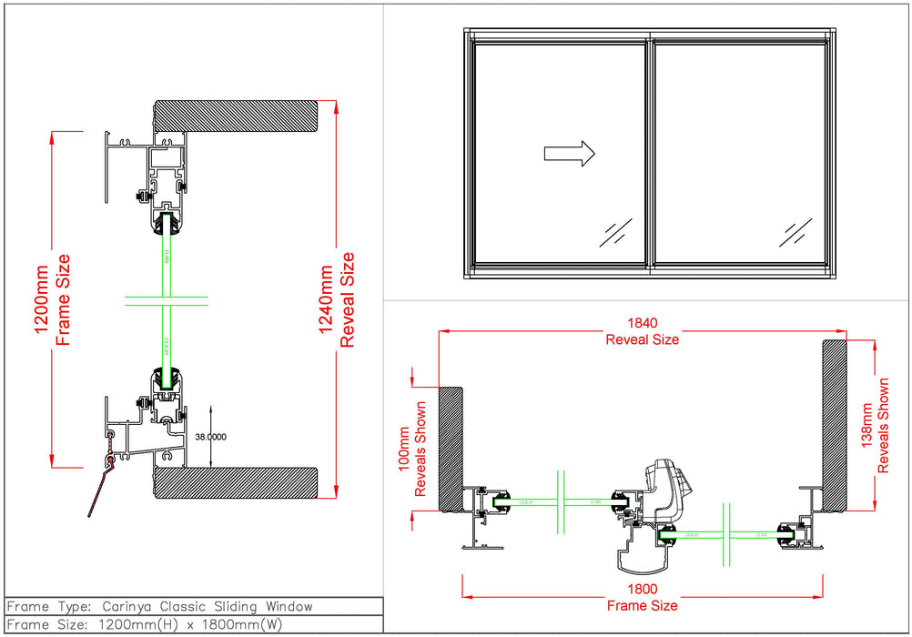Sliding Window H1200 x W1800