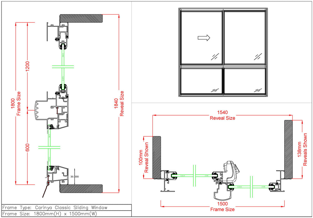 Sliding Window / Fixed Window H1800 x W1500