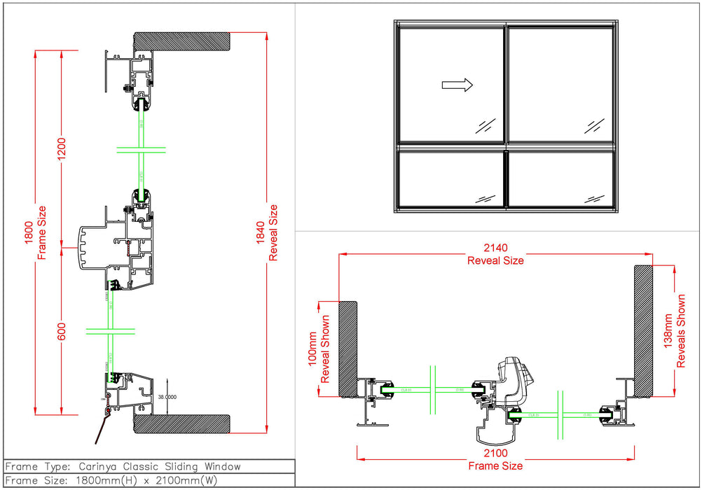 Sliding Window / Fixed Window H1800 x W2100