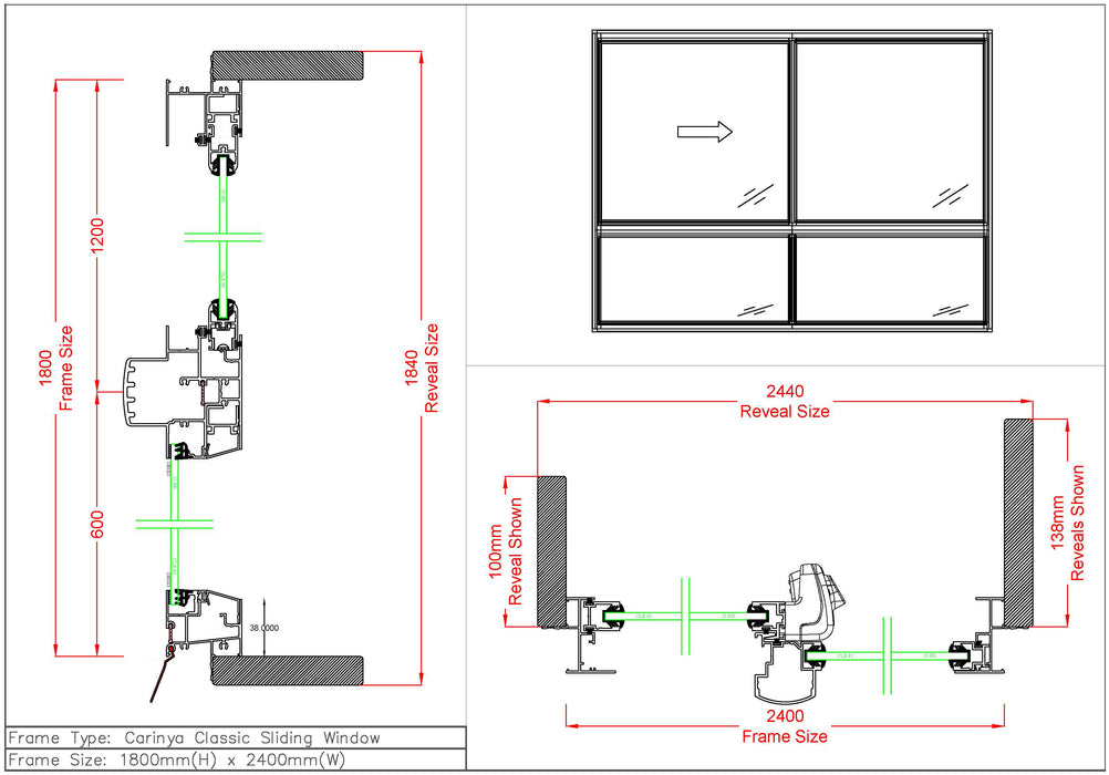 Sliding Window / Fixed Window H1800 x W2400