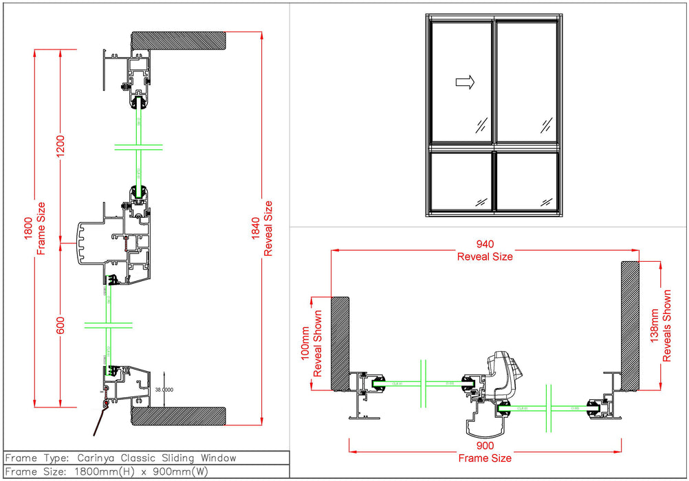 Sliding Window / Fixed Window H1800 x W900