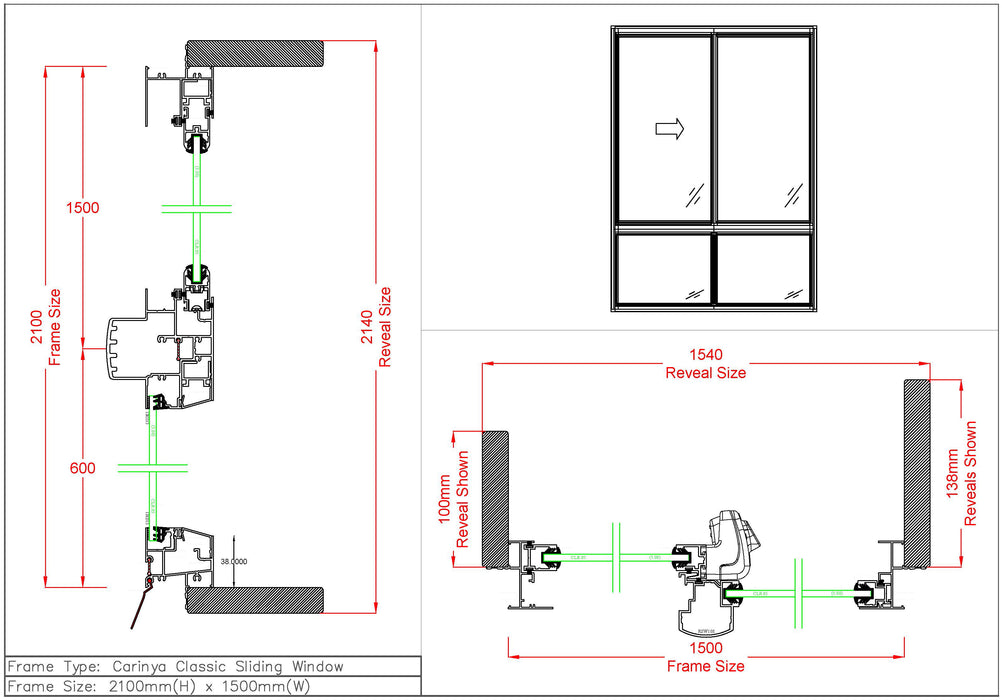 Sliding Window / Fixed Window H2100 x W1500