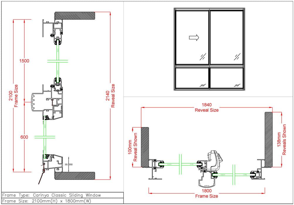 Sliding Window / Fixed Window H2100 x W1800
