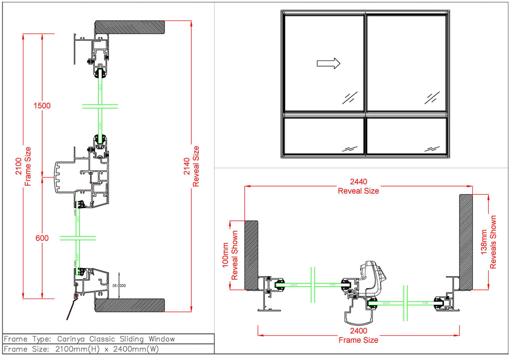 Sliding Window / Fixed Window H2100 x W2400