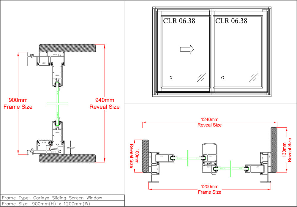 Sliding Window (Sliding Screen) H900 x W1200 Two Panel