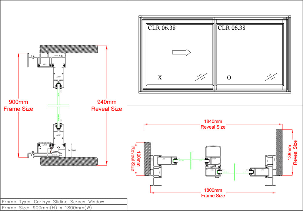 Sliding Window (Sliding Screen) H900 x W1800 Two Panel