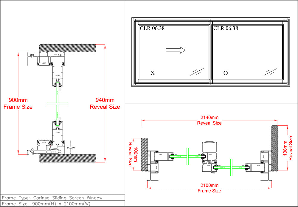 Sliding Window (Sliding Screen) H900 x W2100 Two Panel