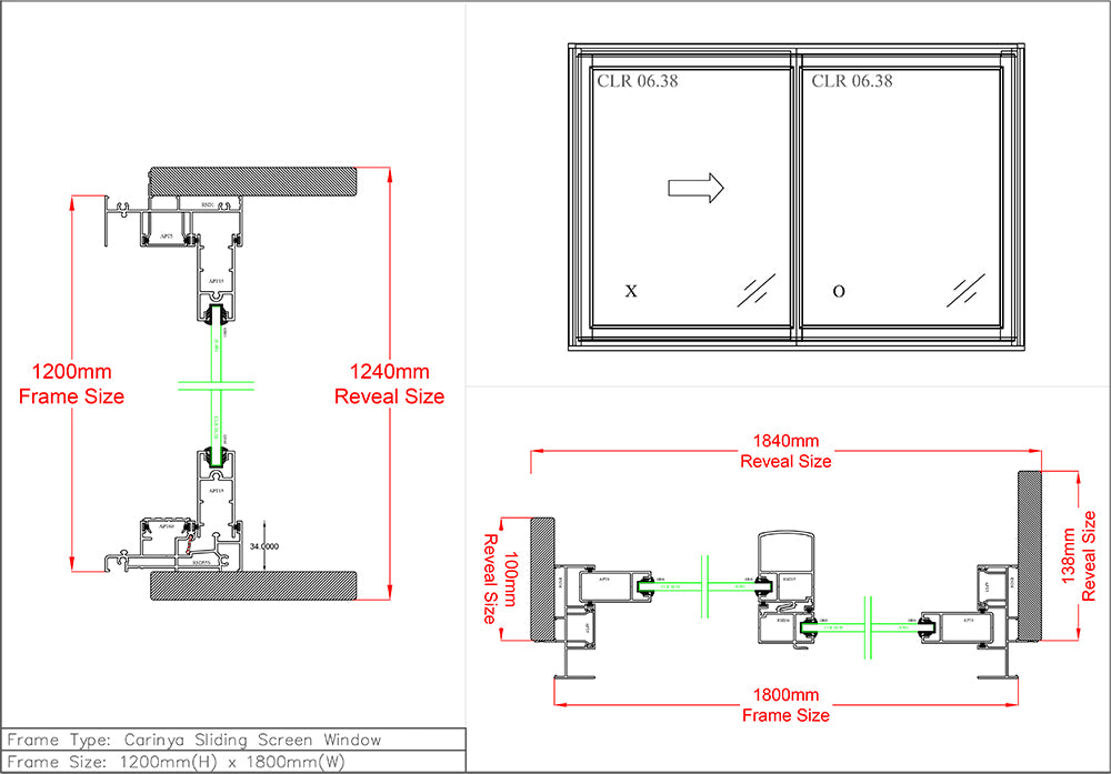 Sliding Window (Sliding Screen) H1200 x W1800 Two Panel