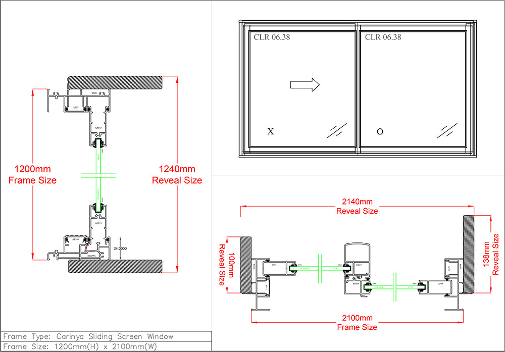 Sliding Window (Sliding Screen) H1200 x W2100 Two Panel