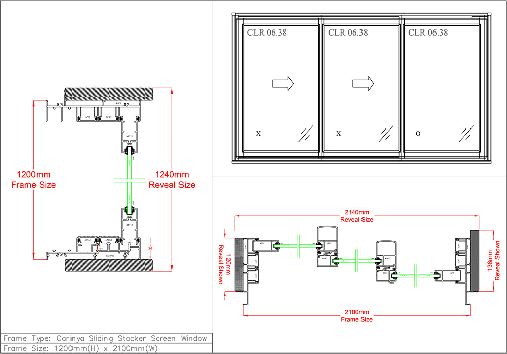 Sliding Stacker Window H1200 x W2100 Three Panel