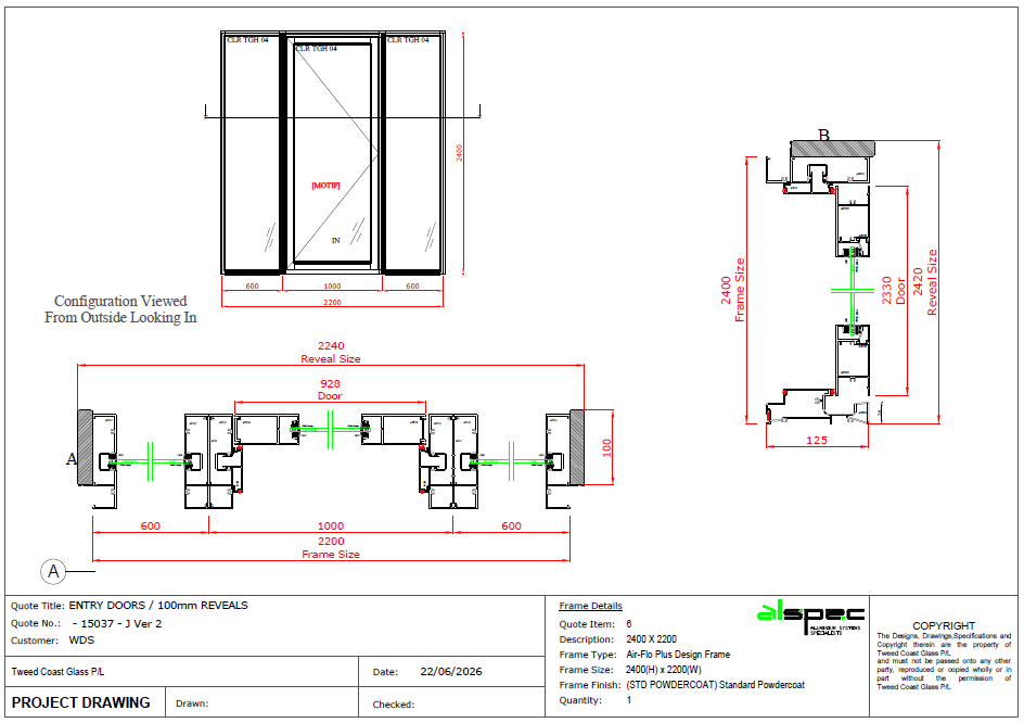 Fixed Slidelight / Hinge Door / Fixed Slidelight H2400 X W2200